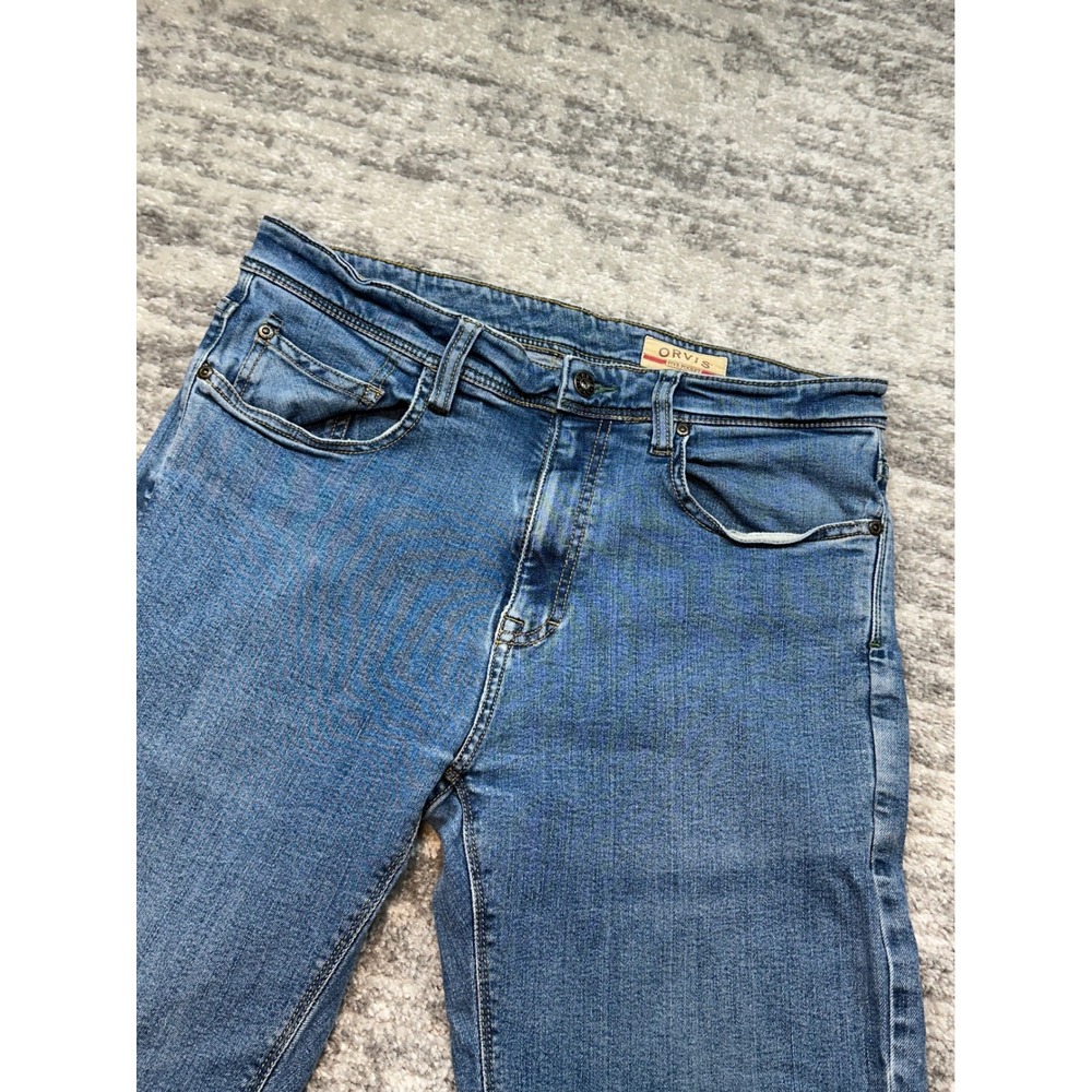 Orvis Jeans Mens 36x32 Blue Five Pocket Straight Leg Stretch Denim